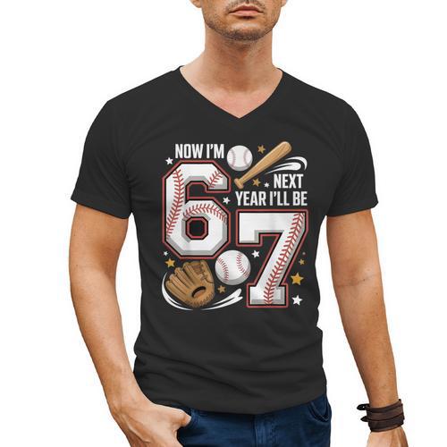6 Year Old Birthday 67 Trend Baseball Now I’m 6 Next Year 7 Men's V-Neck T-Shirt - Sportilla