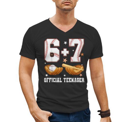 67 13 Year Old Official Teenager Baseball Boy 13th Birthday Men's V-Neck T-Shirt - Sportilla