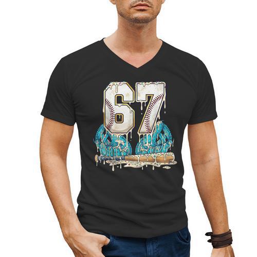 67 Baseball Drip Boys Youth Kids 6-7 Ice Cream Dripping 6 7 Men's V-Neck T-Shirt - Sportilla