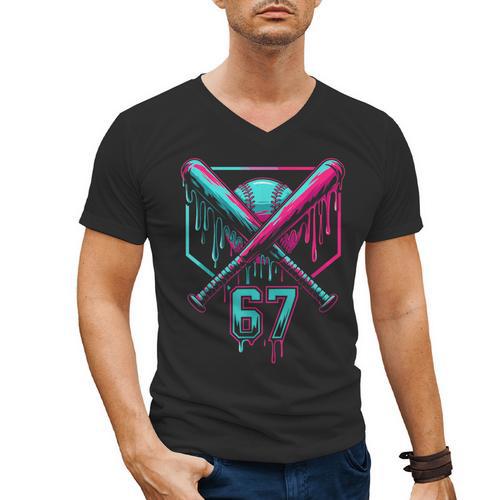 67 Baseball Drip Six Seven Gen Alpha Slag Men's V-Neck T-Shirt - Sportilla