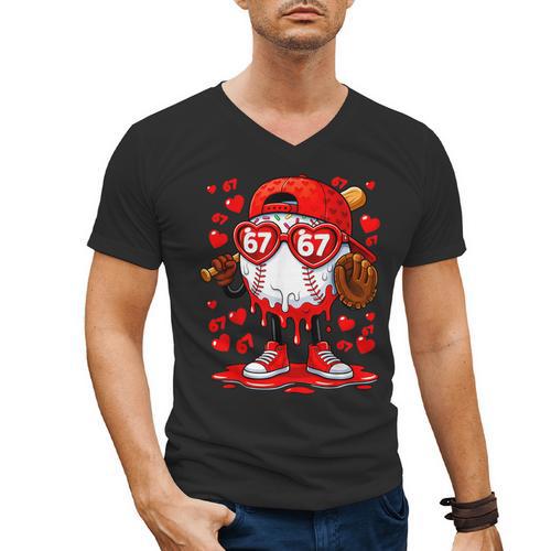 67 Baseball Drip Valentine's Day Men's V-Neck T-Shirt - Sportilla