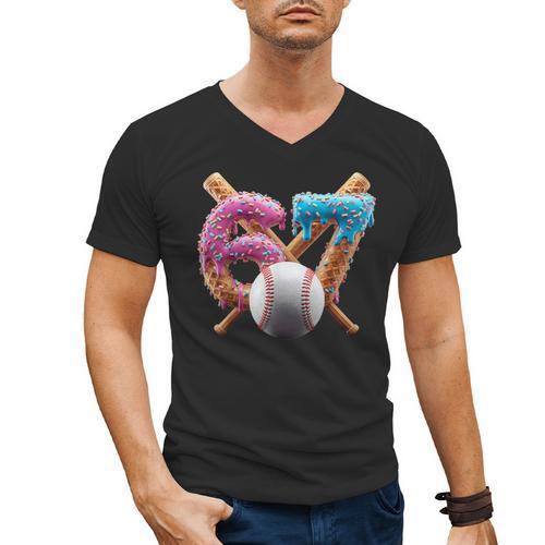 67 Baseball Ice Cream Drip Kids Youth Men's V-Neck T-Shirt - Sportilla