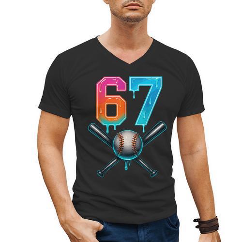 67 Baseball Meme Cool Drip Number 67 Player Or 67th Birthday Men's V-Neck T-Shirt - Sportilla