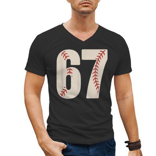 67 Baseball Six Seven 6 7 Meme 67 Men's V-Neck T-Shirt - Sportilla