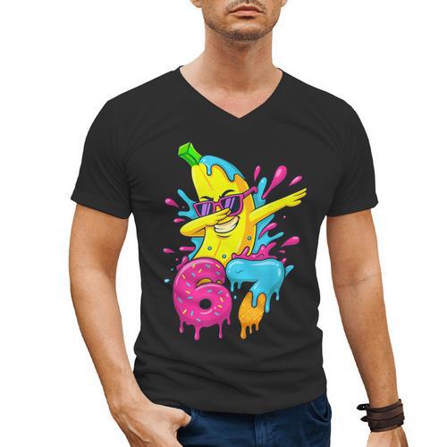 67 Dabbing Banana Baseball 6 7 Dripping Ice Cream Meme Men's V-Neck T-Shirt - Sportilla