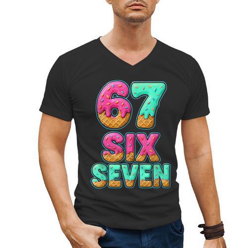 67 Ice Cream Drip Baseball Six Seven 6-7 Meme Teen Boy Men's V-Neck T-Shirt - Sportilla
