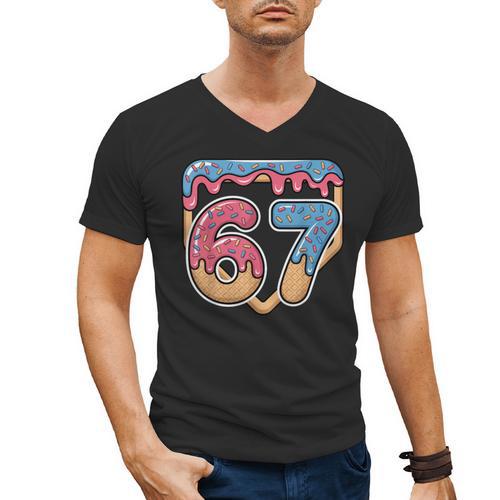 67 Ice Cream Drip Meme Baseball Men's V-Neck T-Shirt - Sportilla