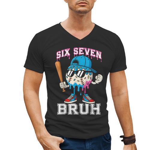 67 Six Seven Baseball Ice Cream Drip Number 67 Player Men's V-Neck T-Shirt - Sportilla