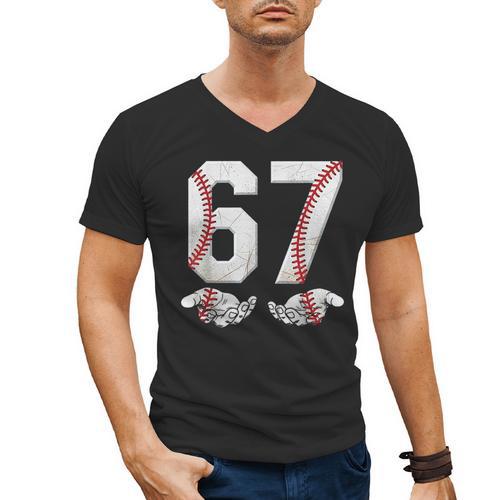 67 Six Seven Number 6 7 Meme Baseball Six Seven For Boys Men Men's V-Neck T-Shirt - Sportilla