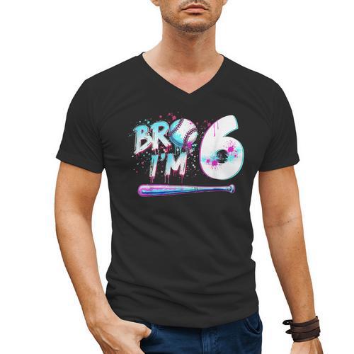 6th Birthday Boy Bro I'm 6 Year Old Baseball Ice Cream Drip Men's V-Neck T-Shirt - Sportilla