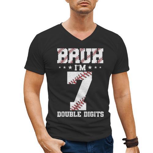 7th Birthday Baseball Bruh I'm 7 Double Digits 7 Years Old Men's V-Neck T-Shirt - Sportilla