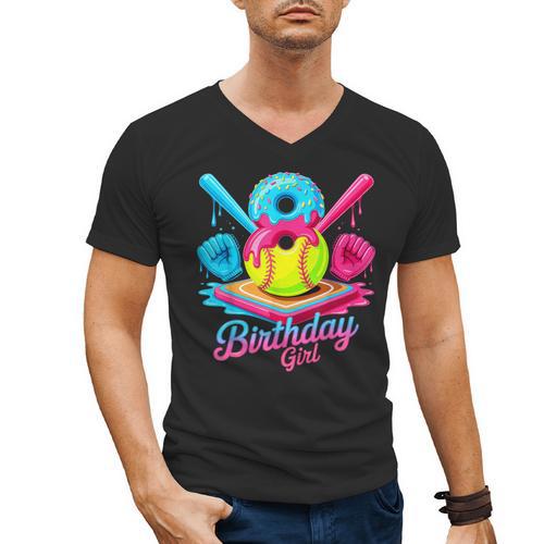 8th Birthday Baseball Ice Cream Drip 8 Years Old Girls B-Day Men's V-Neck T-Shirt - Sportilla