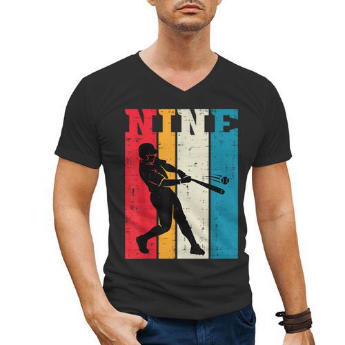 9th Birthday Nine Baseball Batter 9 Year Old Bday Boys Kids Men's V-Neck T-Shirt - Sportilla