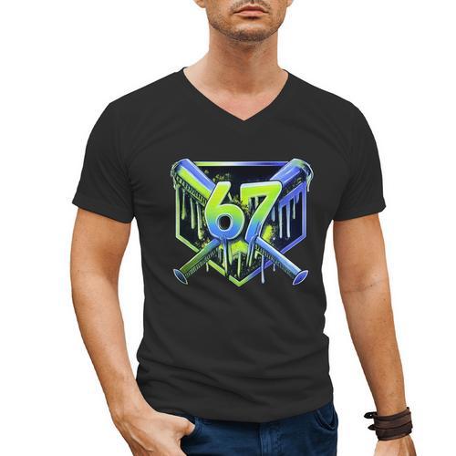 Awesome 67 Baseball Drip Effect Baseball 6-7 Meme Graphic Men's V-Neck T-Shirt - Sportilla