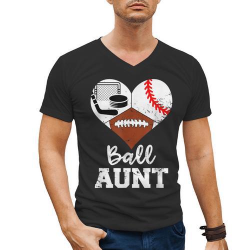 Ball Aunt Heart Football Baseball Hockey Game Day Men's V-Neck T-Shirt - Sportilla