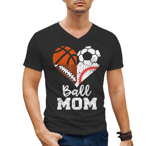 Ball Mom Heart Soccer Basketball Baseball Football Mom Men's V-Neck T-Shirt - Sportilla