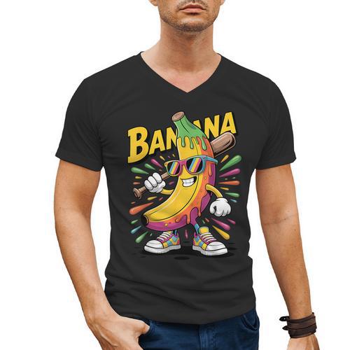 Banana Baseball Cartoon Cool Sports Kids Teens Men's V-Neck T-Shirt - Sportilla