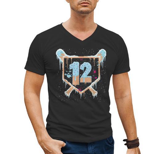Baseball 12 Year Old Ice Cream Drip 12th Birthday Boys Men's V-Neck T-Shirt - Sportilla