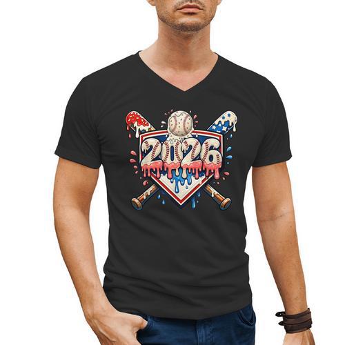 Baseball 2026 Ice Cream Drip Bats For Boys Birthday Graphic Men's V-Neck T-Shirt - Sportilla