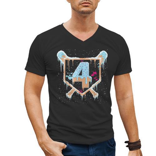 Baseball 4 Year Old Ice Cream Drip 4th Birthday Boy Number 4 Men's V-Neck T-Shirt - Sportilla