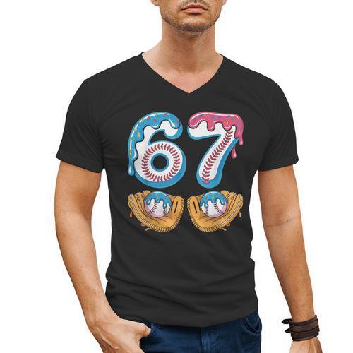 Baseball 67 Ice Cream Drip 67 Meme Player T-Shirt Men's V-Neck T-Shirt - Sportilla