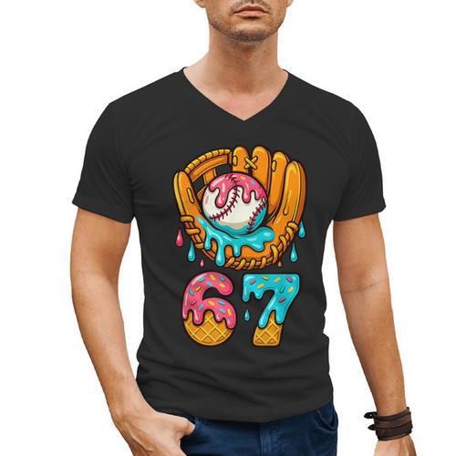 Baseball 67 Ice Cream Drip 67 Six Seven Meme 67th Birthday Men's V-Neck T-Shirt - Sportilla