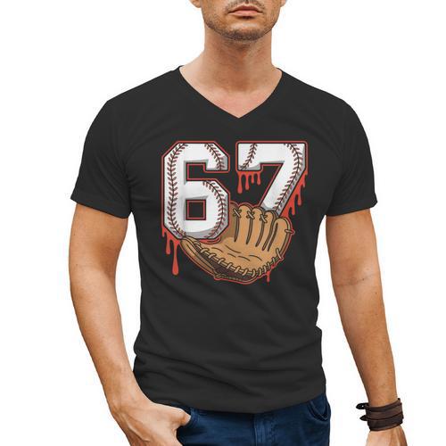 Baseball 67 Six Seven Alpha Slang 6 7 Meme Kids Teachers Boy Men's V-Neck T-Shirt - Sportilla