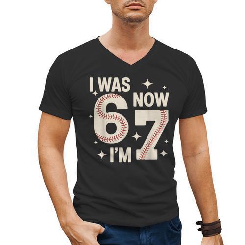 Baseball 7th Birthday 6 7 Years Old I Was 6 Now I'm 7 Men's V-Neck T-Shirt - Sportilla