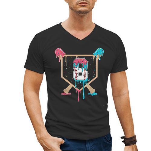 Baseball 8 Year Old Ice Cream Drip 8th Birthday Boys Player Men's V-Neck T-Shirt - Sportilla