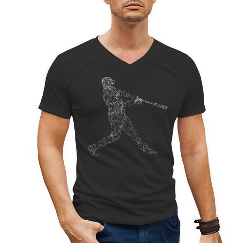 Baseball Batter Line Abstract Geometry Team Player Family Men's V-Neck T-Shirt - Sportilla