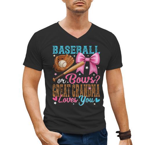 Baseball Or Bows Great Grandma Loves You Gender Reveal Men's V-Neck T-Shirt - Sportilla