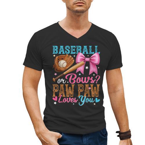 Baseball Or Bows Paw Paw Loves You Gender Reveal Baby Party Men's V-Neck T-Shirt - Sportilla