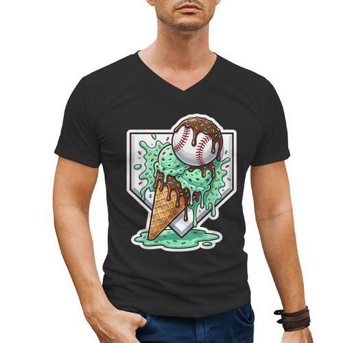 Baseball Boys Ice Cream Drip Baseball Boys Youth Mint Choco Men's V-Neck T-Shirt - Sportilla