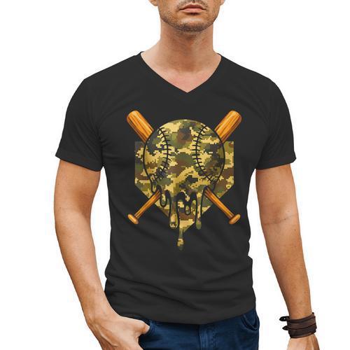 Baseball Camo Boys Ice Cream Youth Baseball Men's V-Neck T-Shirt - Sportilla