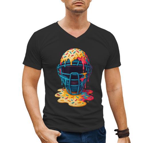 Baseball Catcher Mask Ice Cream Dripping Baseball Fan Boys Men's V-Neck T-Shirt - Sportilla