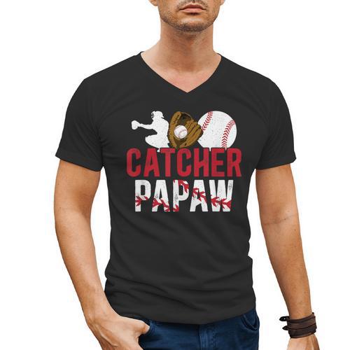 Baseball Catcher Papaw Proud Papaw Of A Baseball Catcher Men's V-Neck T-Shirt - Sportilla