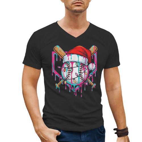 Baseball Christmas Santa Hat Baseball Christmas Drip Men's V-Neck T-Shirt - Sportilla