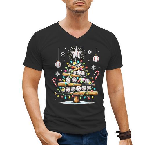 Baseball Christmas Tree Lights Men's V-Neck T-Shirt - Sportilla