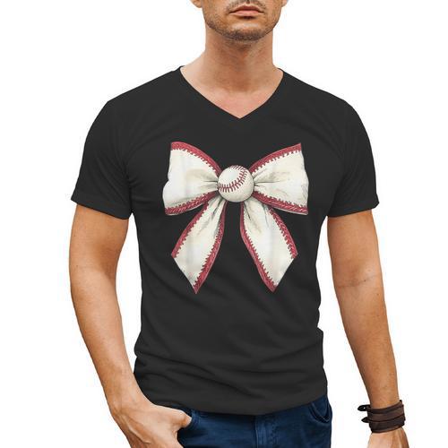 Baseball Coquette Bow Cute Baseball Game Men's V-Neck T-Shirt - Sportilla