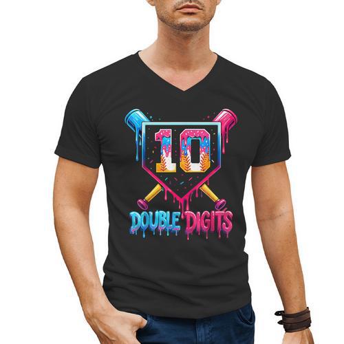 Baseball Drip 10th Birthday Boy Double Digits Ice Cream Drip Men's V-Neck T-Shirt - Sportilla
