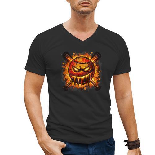 Baseball Drip Angry Lava Slime Ball Graphic Men's V-Neck T-Shirt - Sportilla