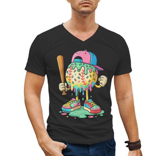 Baseball Drip For Boys Ice Cream Drip Baseball Sport Men's V-Neck T-Shirt - Sportilla