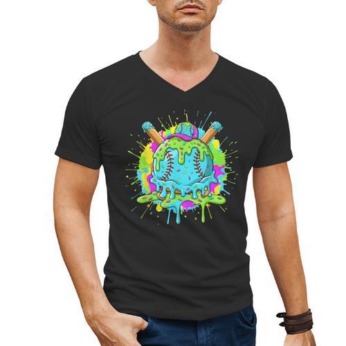 Baseball Drip For Boys Ice Cream Drip Youth Boys Baseball Men's V-Neck T-Shirt - Sportilla
