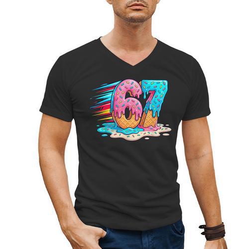 Baseball Drip Ice Cream 67 Graffiti Splash Melt Men's V-Neck T-Shirt - Sportilla