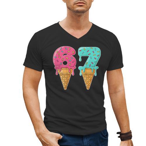 Baseball Drip Ice Cream 67 Baseball Men's V-Neck T-Shirt - Sportilla