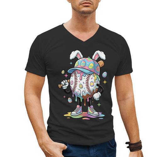 Baseball Drip Ice Cream Apparel Youth Boy Easter Day Men's V-Neck T-Shirt - Sportilla