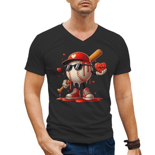 Baseball Drip Ice Cream Apparel Youth Boy Valentine Men's V-Neck T-Shirt - Sportilla
