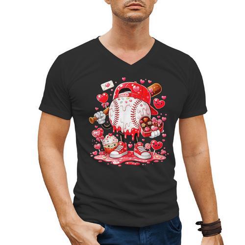 Baseball Drip Ice Cream Boys Kids Youth Valentines Men's V-Neck T-Shirt - Sportilla