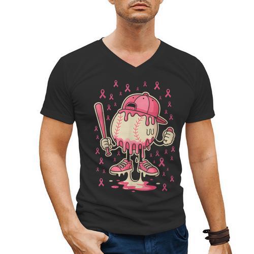 Baseball Drip Ice Cream Breast Cancer Awareness Boys & Girls Men's V-Neck T-Shirt - Sportilla