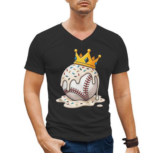 Baseball Drip Ice Cream Crown Melt Graphic Men's V-Neck T-Shirt - Sportilla